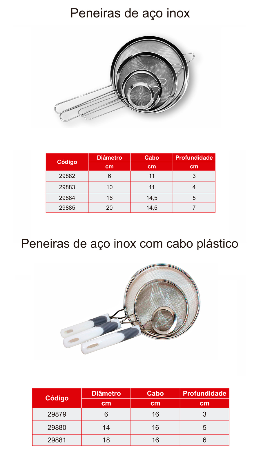 Peneiras domésticas aço inox